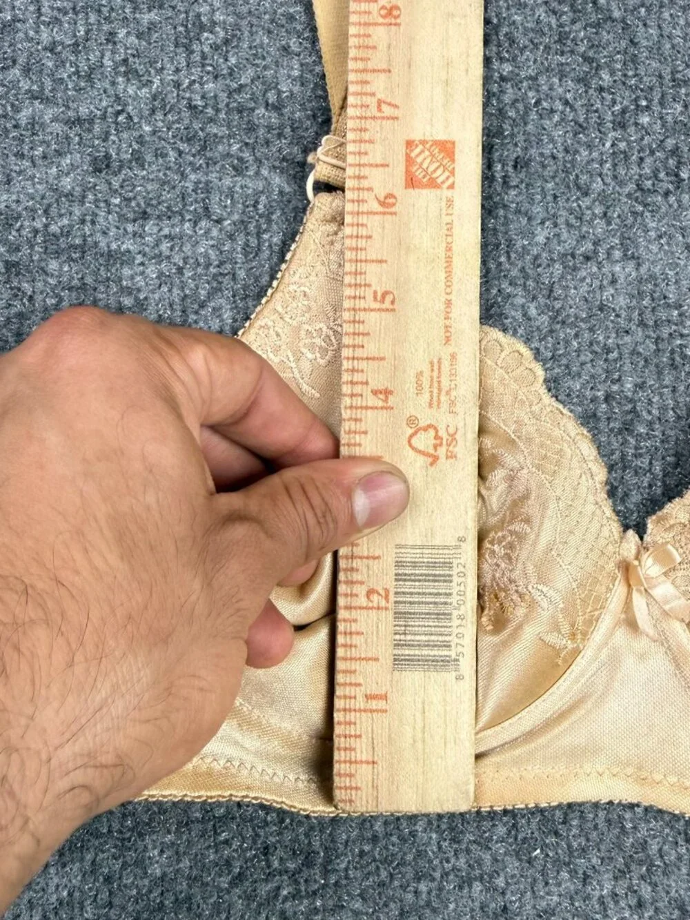 Vintage Tan Embroidered Underwire Bra Size M Satin Lace Lingerie As-Is